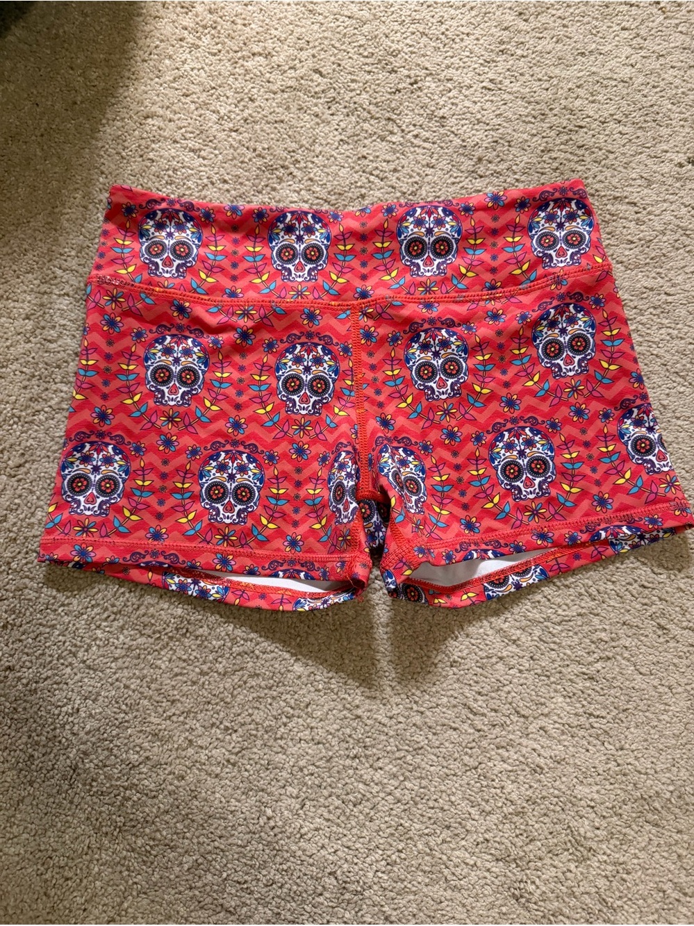 Epic MMA Gear Acid Skulls workout booty Women's Red Sugar Skull Print Shorts
